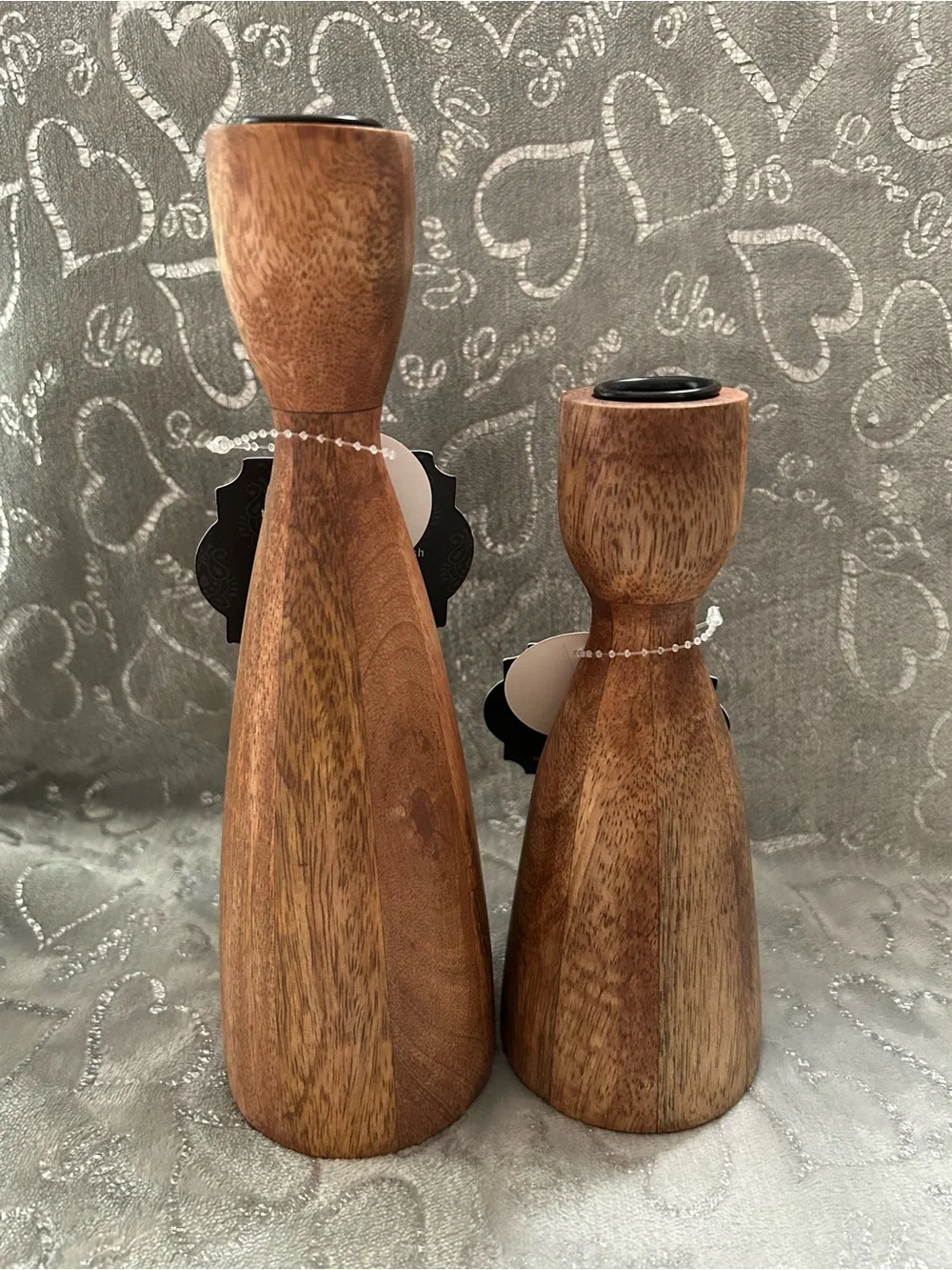 NWT A Set of Handcrafted Wooden Candleholders - Natural Brown